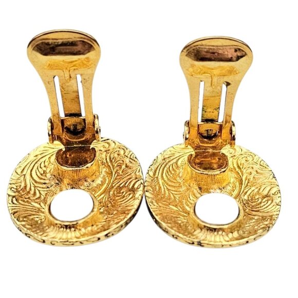 1928 Brand Gold Tone Green Oval Lucite Clip On Earrings - Picture 9 of 13